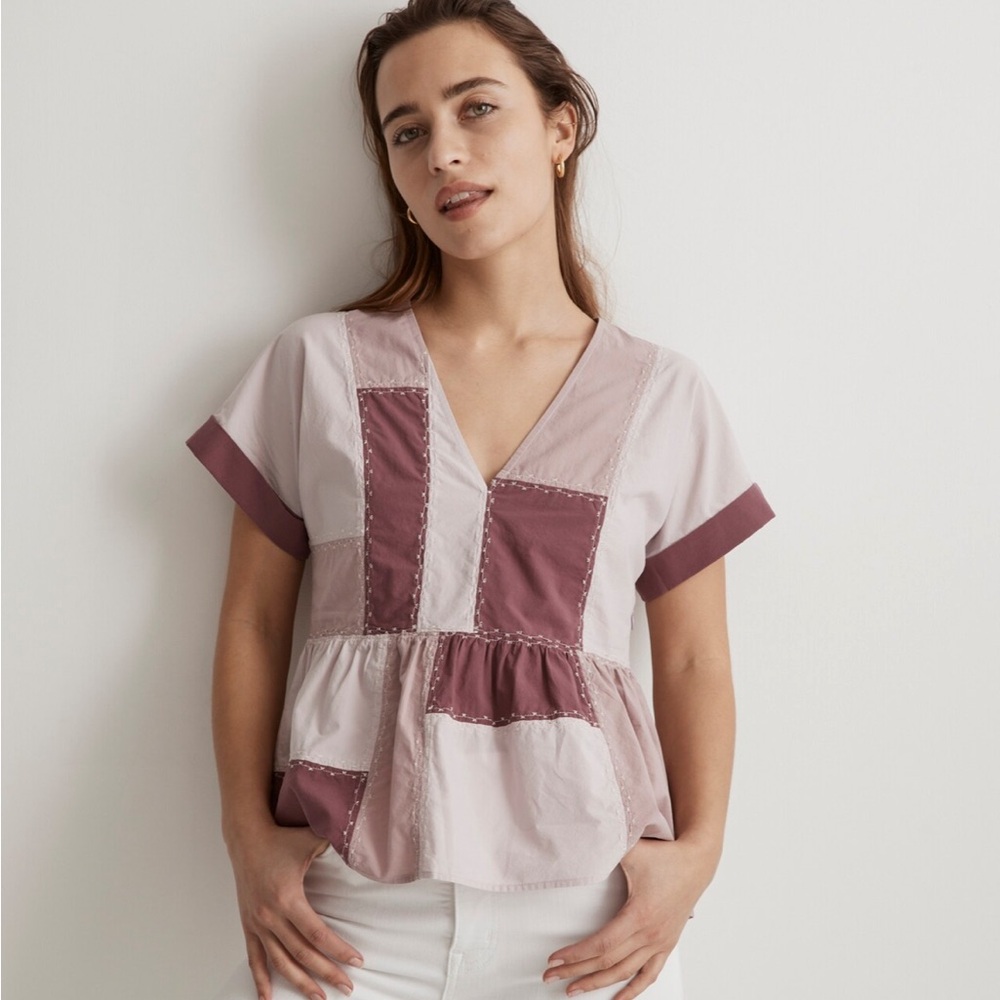 Madewell SIGNATURE POPLIN PATCHWORK PEPLUM TOP